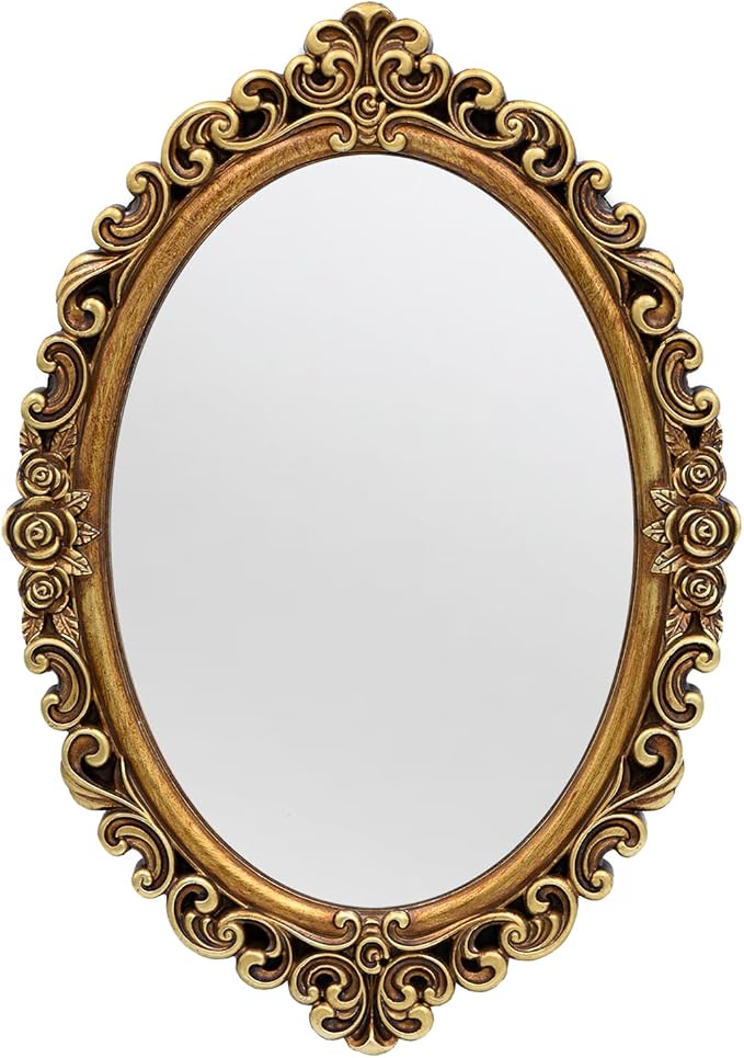 OIGUMR Small Oval Wall Mirror Resin Frame Size：15 x 10.7 inch.Vintage Hanging by OIGUMR