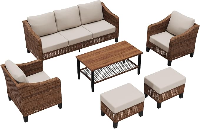 6-Piece Patio Conversation Sets, Outdoor Sectional Sofa - Image 8