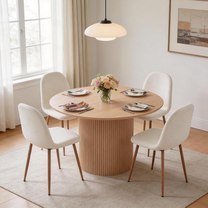 Dining Table Set for 4, Mid Century Modern 47 Inch Wooden Round Dining Table Set - Image 4