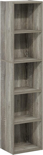 Furinno PASIR Book Shelf, 5-Tier Tall Narrow Bookshelf, Open Shelves Bookcase - Image 7
