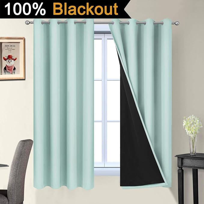 Yakamok Aqua 100% Blackout Curtains 63 Inches Long - Image 2
