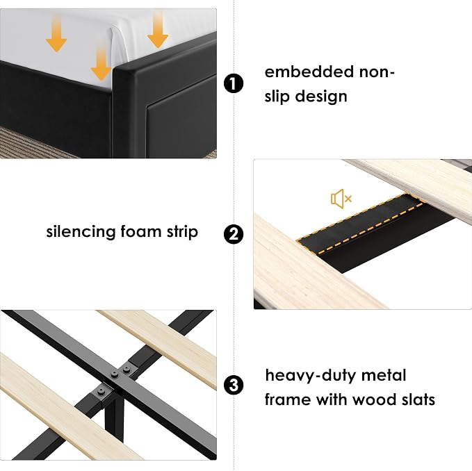 Full Bed Frame with Drawers, Hidden-Cubby & Shelves Storage Headboard with - Image 8