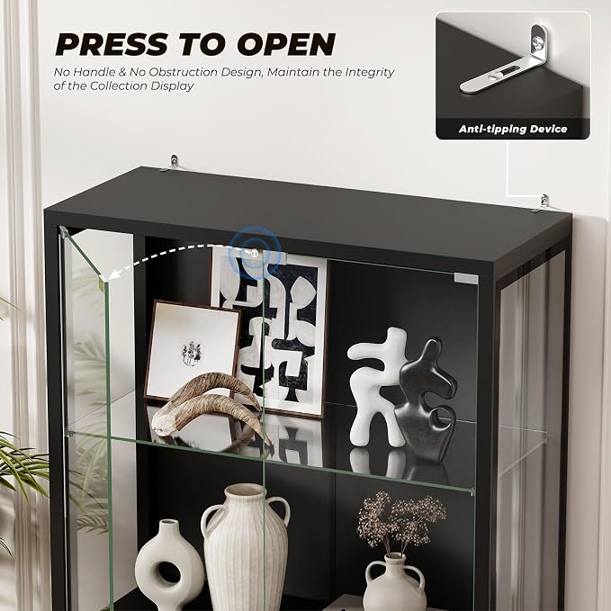 Display Cabinet with Glass Doors, 4-Tier Curio Cabinet with 3 Color Lights - Image 3