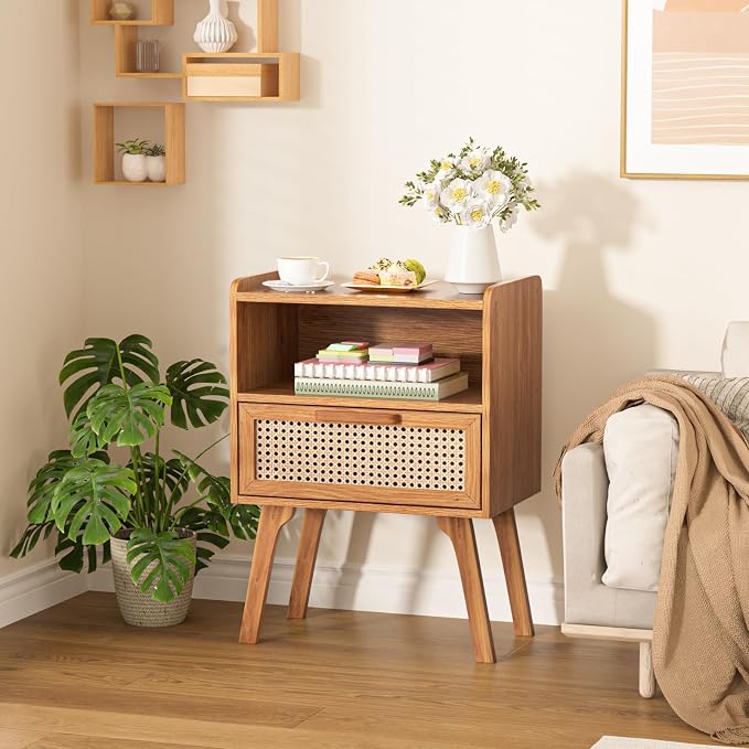 Lerliuo Rattan Nightstands Set of 2, Side Table - Image 9