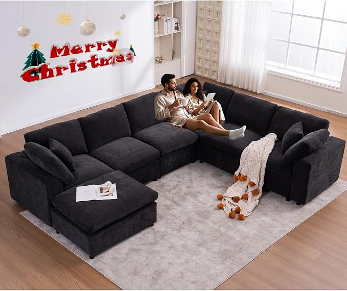 Oversized Modular Sectional Sofa Couch, Large 7 Seater Corner Sofa Modern U by VEPXXP