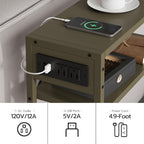 Leomonio Green Side Table with Charging Station, Slim End Tables with Linen - Image 5