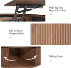 Round Lift Top Coffee Table, Mid Century Modern Fluted Circle Coffee Table - Image 5