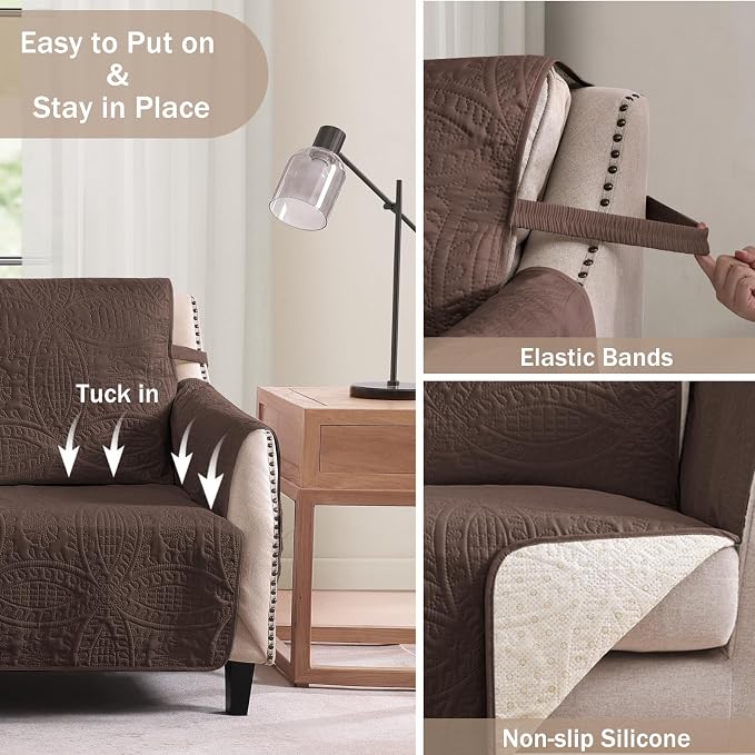Brown Recliner TV Chair Covers, Quilted Décor Water-Repellent Medium Lazy Boy - Image 3