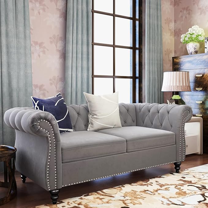 Chesterfield Loveseat Sofa, Modern Velvet Small Sofa Couch 2 Seater - Image 5