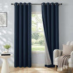 100% Blackout Linen Textured Curtains 72 Inch Long, Midnight Blue | 100% by 100BlackoutShield