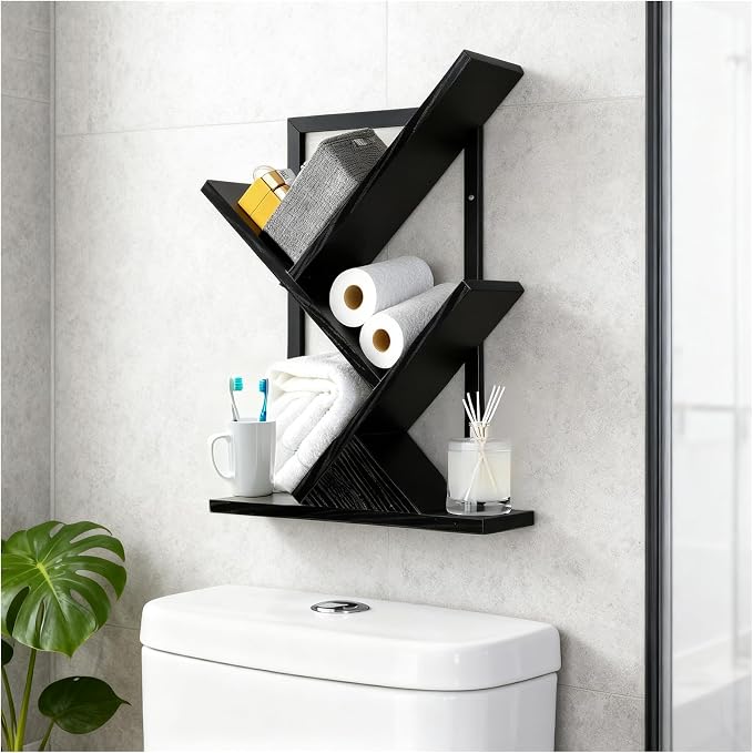 3 Tier Small Tree Bookshelf Black Floating Book Shelves - Image 9