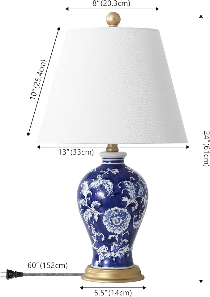 JONATHAN Y 24" Navy/White French Country Ceramic Floral Urn Table Lamp - Image 4