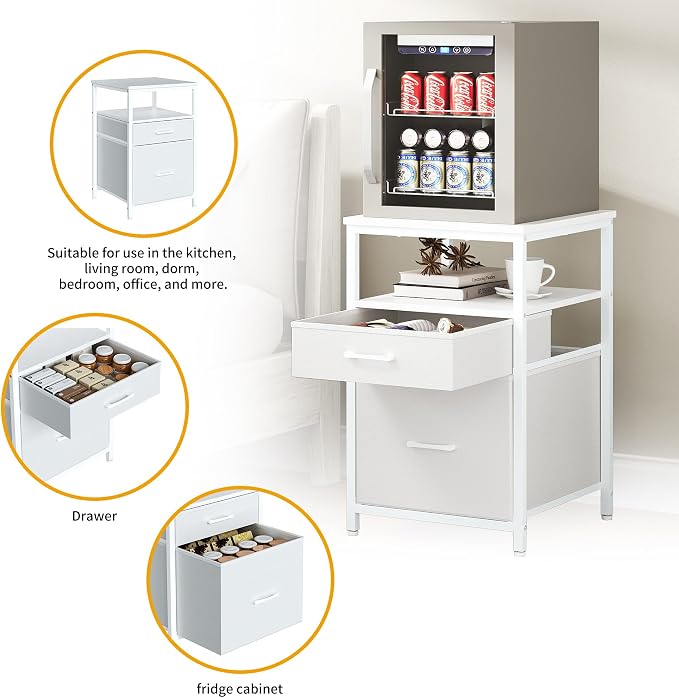 Herture Mini Fridge Stand with 3 Storage, Mini Fridge Cabinet, Beverage Fridge - Image 5