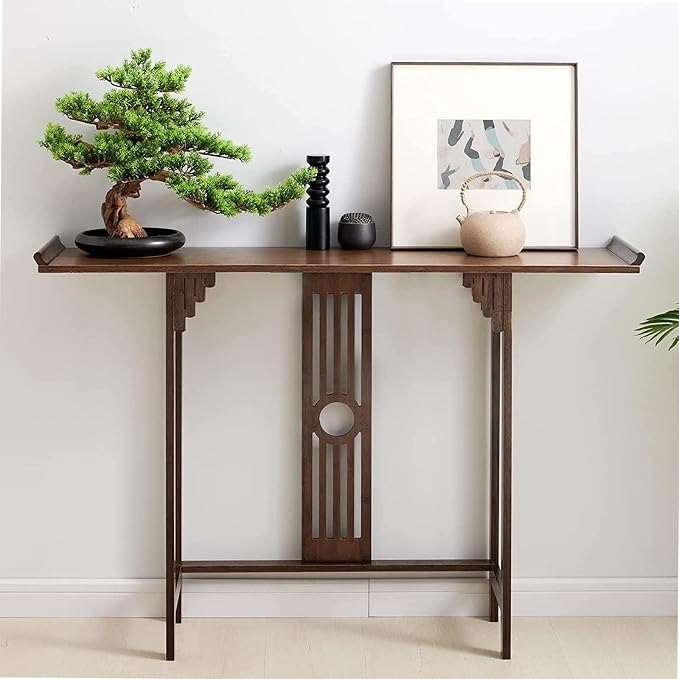 Southeast Asian Style Console Table, Walnut Bamboo Entryway Table, Narrow Long by Unknown