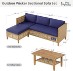 PHI VILLA Sectional Outdoor Couch, L-Shaped Wicker Patio Sofa Set, Small Rattan - Image 2
