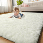 Amdrebio Cream Ivory White Shag Area Rug 5x8 - Image 7