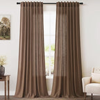Caramel Brown Linen Curtains 90 Inch Length 2 Panels Set by Nanspring