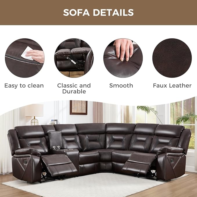 EBELLO Faux Leather Reclining Sectional Sofa Set - Image 6