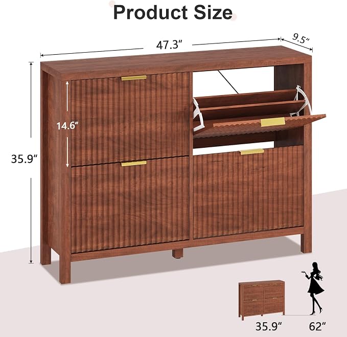 YOMILUVE Shoe Cabinet Storage for Entryway, Fluted Walnut Shoe Cabinet - Image 2