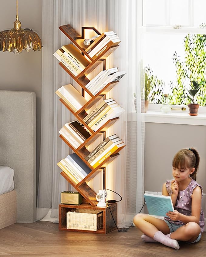 Casaottima Tree Bookshelf with LED Lights, 8-Tier Narrow Bookcase - Image 6