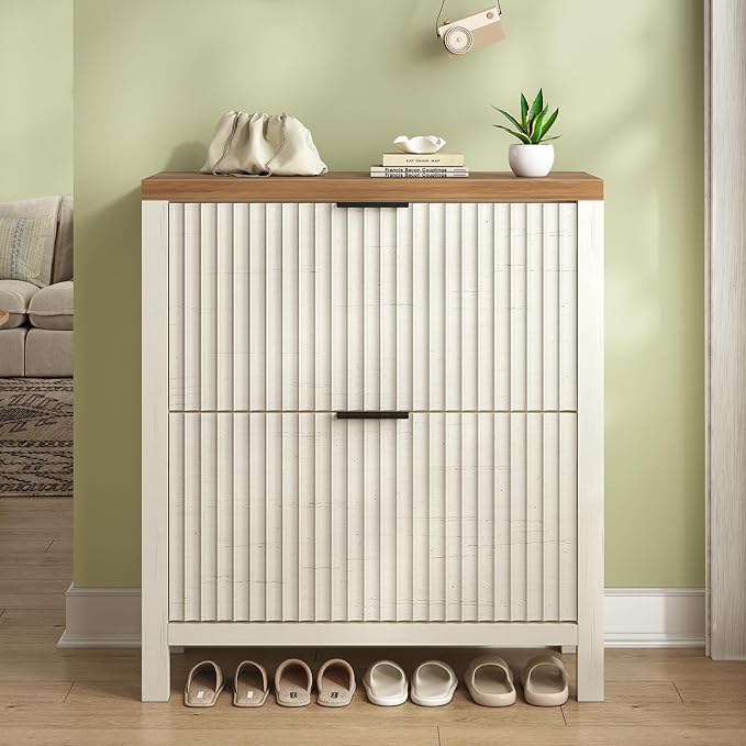 YOMILUVE Shoe Cabinet Storage for Entryway, Fluted Shoe Cabinet - Image 3