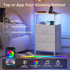 Somdot White Nightstand with Charging Station and LED Light - Image 4