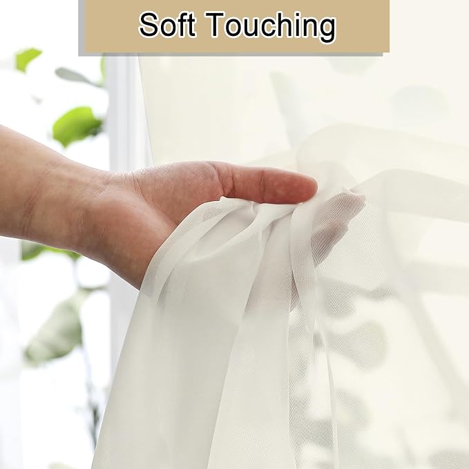 Cream Sheer Curtains 72 Inches Long 2 Panels, Light Filtering Curtains - Image 7