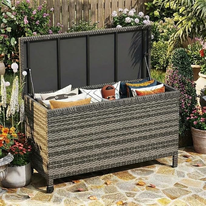 GarveeLife Outdoor Wicker Storage Box, PE Rattan Patio Storage Chest - Image 2