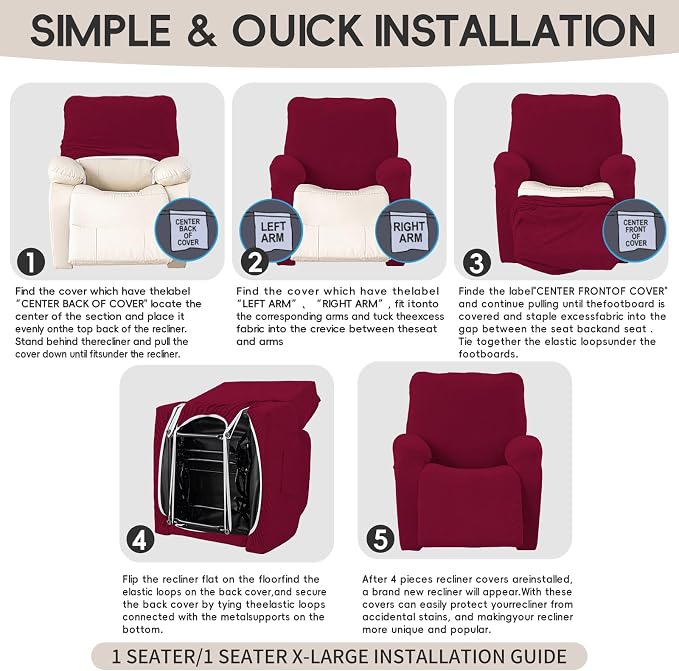 Oversized Recliner Chair Covers, 4-Piece Stretch Geometric Strokes Jacquard - Image 8