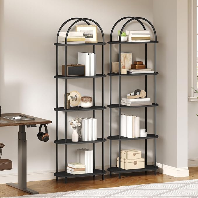 HOOBRO 5 Tier Open Bookshelf, Industrial Arched Bookcase Display Shelf Rack - Image 2