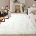Latepis White Faux Fur 7'10"x9'10" Area Rug, Soft Plush Faux Fur Sheepskin Rugs by Latepis