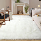 Latepis White Faux Fur 7'10"x9'10" Area Rug, Soft Plush Faux Fur Sheepskin Rugs by Latepis