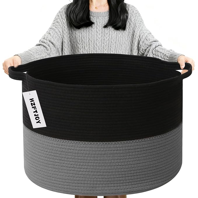 90L Extra Large Blanket Basket, Woven Laundry Basket Hamper by HZFTJOY