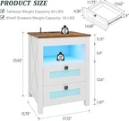 Nightstand with Gun Drawer, Rattan Bedside Table with Charging Station - Image 2