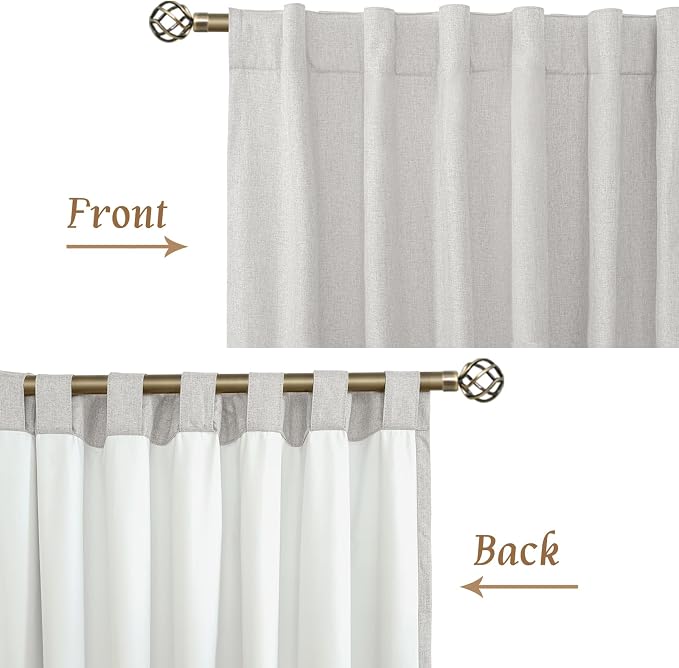 Light Grey 100% Blackout Short Linen Curtains 48 Inch Length 2 Panels | Thermal - Image 8