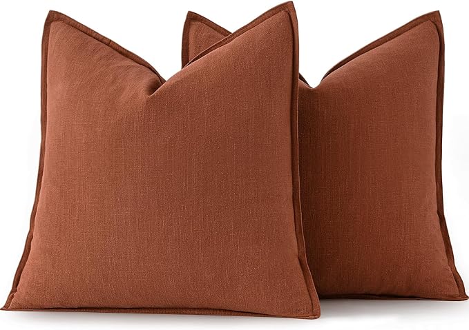 MIULEE Decorative Linen Pillow Covers 18x18 Inch Rust | Boho Farmhouse​ ​Fall - Image 6
