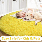 Amdrebio Yellow Fluffy Round Area Rug 5Ft - Image 2