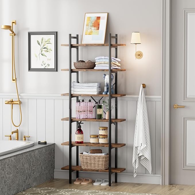 6 Tiers Bookshelf Organizer Industrial Shelf, Modern Open Display Storage - Image 6