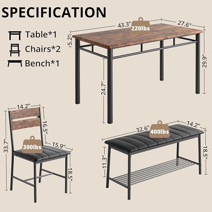 IRONCK Dining Table Set for 4, Kitchen Table - Image 2