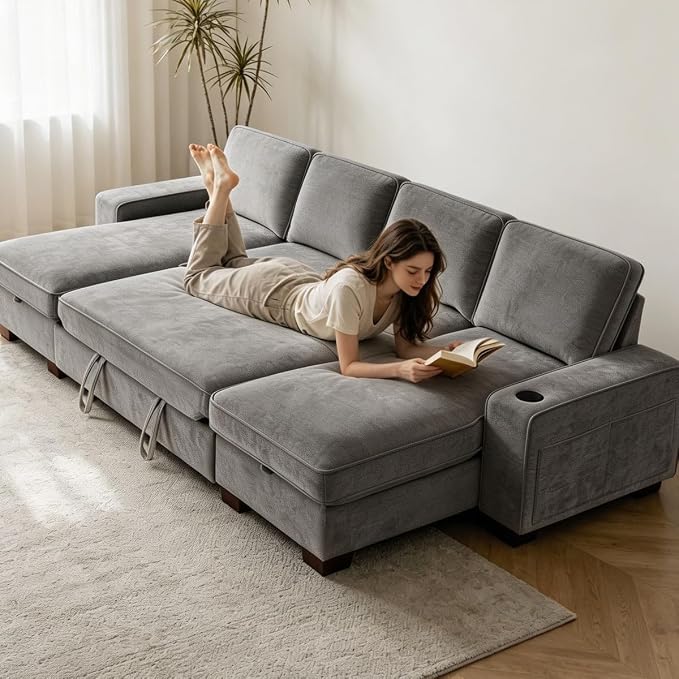 129" Convertible Sleeper Sofa Bed, L Shaped - Image 2