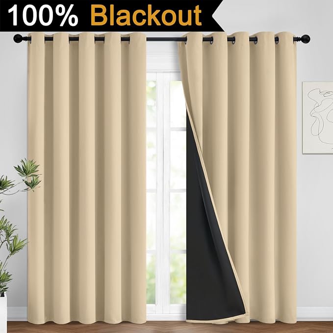 Yakamok Beige 100% Blackout Curtains 96 Inches Long - Image 2