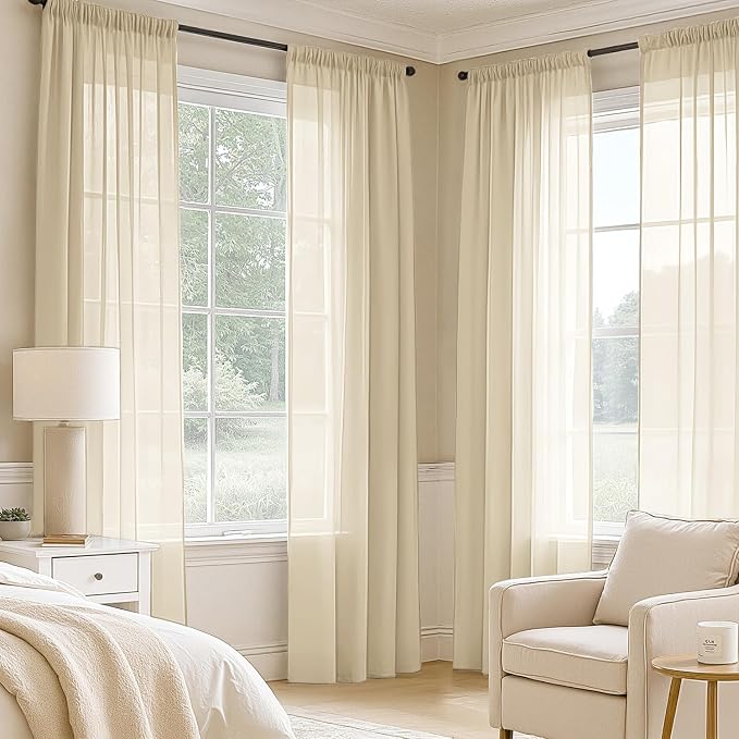 MIULEE Cream Sheer Curtains 90 Inches Long 4 Panels 42 x 90 Inches | Light - Image 2
