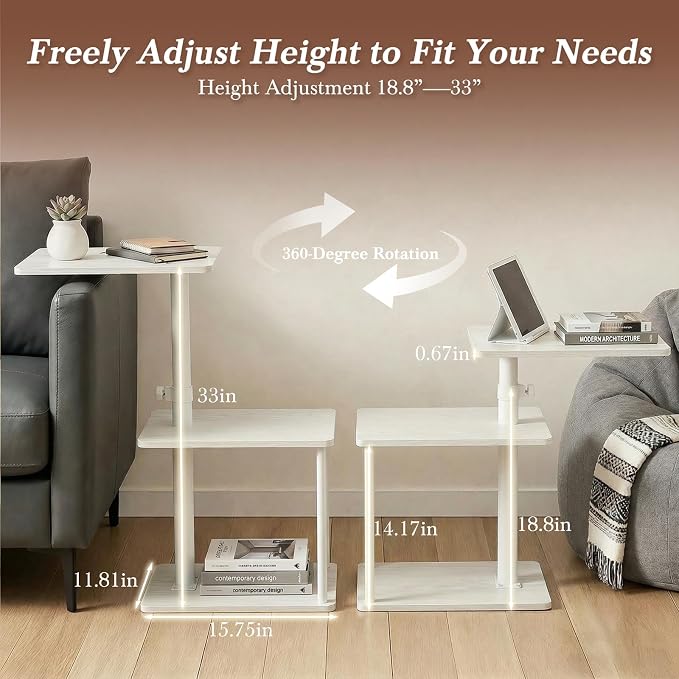 Faesun 360° Swivel Side Table for Height Adjustable, C Shaped End Table for - Image 8