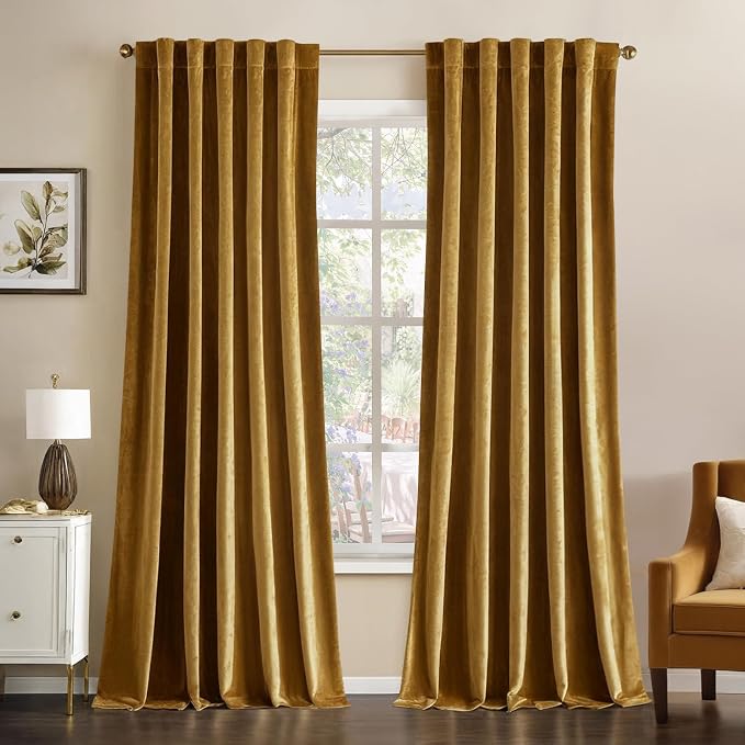 MIULEE Gold Velvet Curtains 52x90 inches Luxury Blackout Curtains | Thermal by MIULEE