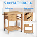 Giantex Kitchen Island, Bamboo Island Cart, Kitchen Trolley Cart on Wheels - Image 4