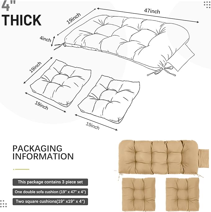 3 Pcs Wicker Chair Cushions Patio Loveseat Chaise Cushion Set - Image 2