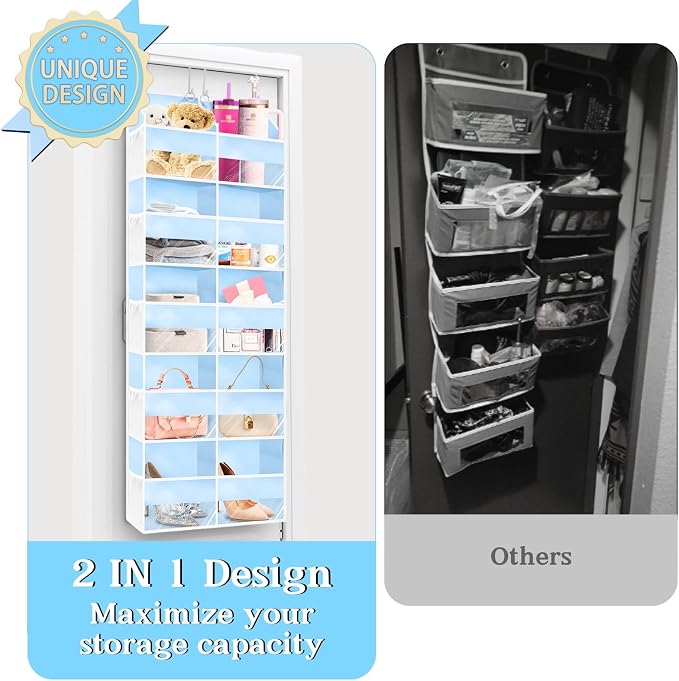 Blue Over the Door Organizer 5 Tiers, Extra Large Behind Door Storage of 10 - Image 3