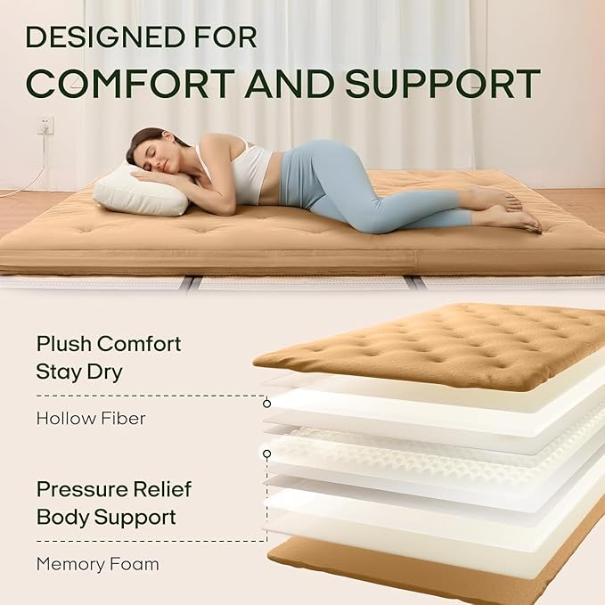 ZonLi Japanese Floor Futon Mattress Twin Size 75"x 39", 100% Cotton Cover 4'' - Image 4