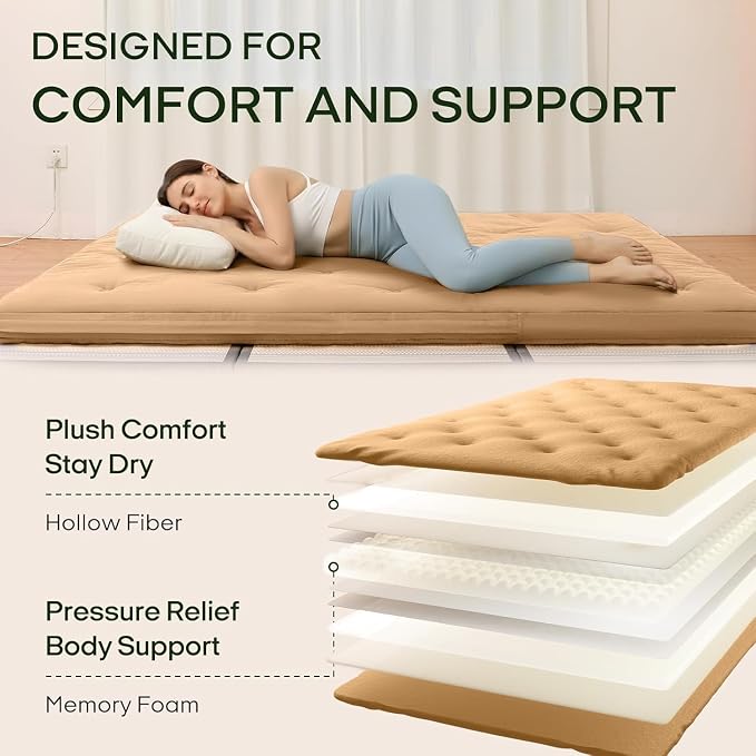 ZonLi Japanese Floor Futon Mattress Full Size 75"x 54", 100% Cotton Cover 2.5'' - Image 3