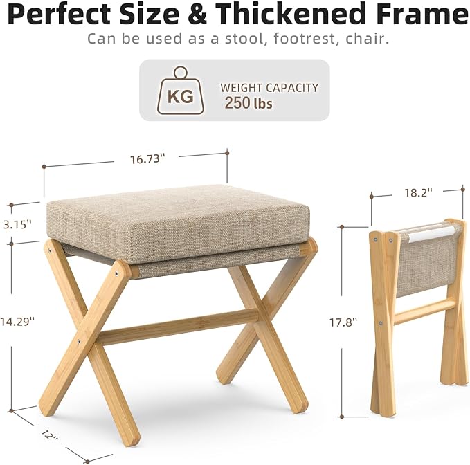 BAMBOOHOMIE Foldable Foot Stool Ottoman, Modern Foot Rest - Image 3